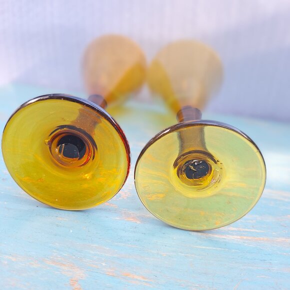 Vintage Golden Wine Goblets Bubble Glass Handmade Signed French Artist France - Picture 11 of 16